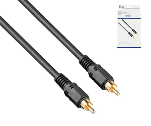 Audio-video cable RCA plug to plug, connection cable, high quality, RG 59/U, black, DINIC box with Euro hole, length 5.00m